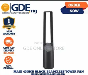 Maxi 40inch Black Bladeless Tower Fan/Ams150f-Md