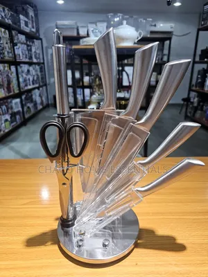 8-Piece Stainless Steel Knife Set With Acrylic Rotating Stand