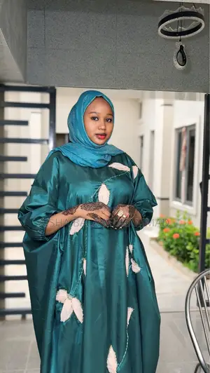 Elegant Green Leaf Vine Bubu Dress | Kaftan Abaya for Ladies | Kano