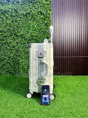 Premium Cream Hard Shell Spinner Luggage With USB Port