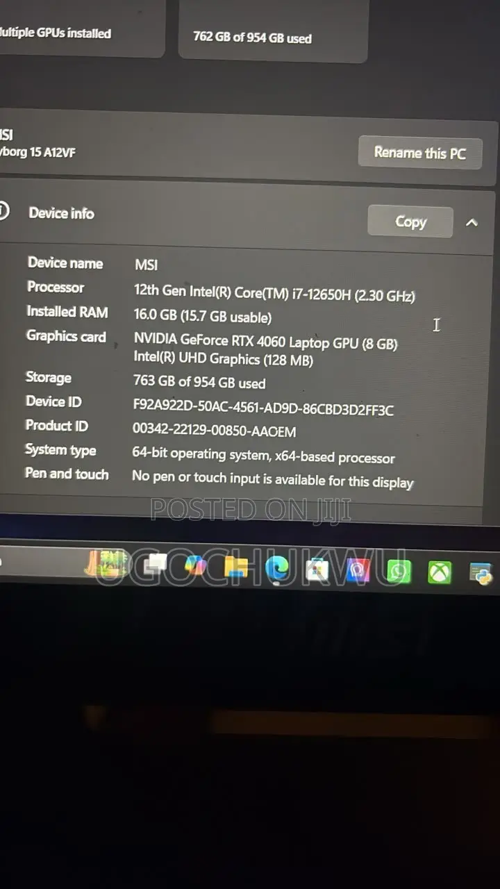 Laptop MSI Cyborg 15 16GB Intel Core i7 HDD+SSD 1T