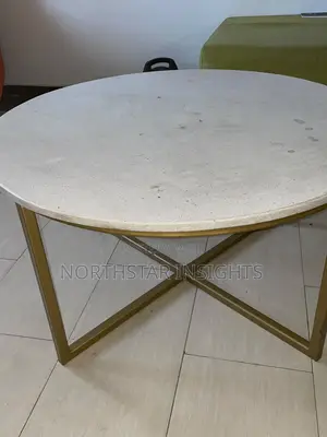 White Marble and Gold Metal Center and Side Table