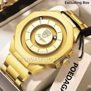 Luxury Gold POEDAGAR Men's Wristwatch – Stylish Classic