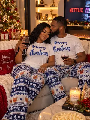 Festive Reindeer Matching Couple's Pajamas