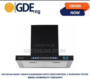Polystar 60cm T-Shape Rangehood With Voice Control Charcoal Filter