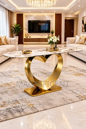 Premium Luxury Heart Design Console Table – Modern Marble Top Gold Ba