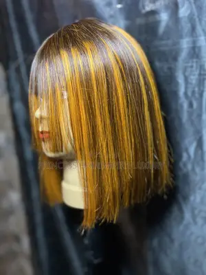 Human Hair 14” Auburn Bob Wig )