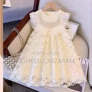 Girls’ Off-White Pearl-Embellished Floral Lace Party Dress