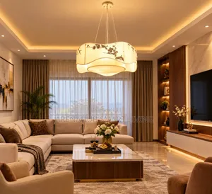 Traditional Oriental Floral Bamboo Pendant Light for Living Room