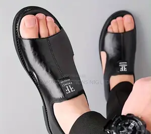 Luxury FRONCI Men’s Black Leather Open-Toe Sandals – Premium Elegant