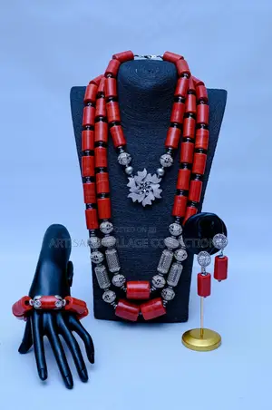 Handmade Red Coral Silver Beaded Jewelry Set