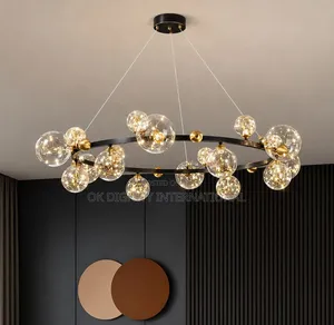 Luxury Black Ring Glass Ball Chandelier – Modern Ceiling Light