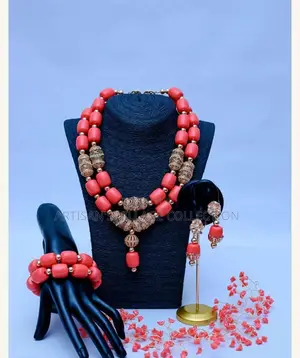 Handmade Coral Gold Filigree Jewelry Set