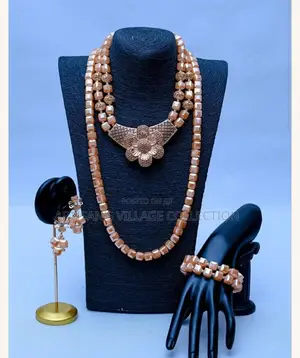 Handmade Peach Crystal Gold Floral Jewelry Set