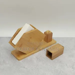 Bamboo Serviette Holder With Toothpick Holder