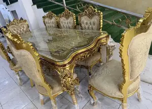 Luxury 8-Seater Royal Dining Set With an Ornate Gold-Carved Wooden