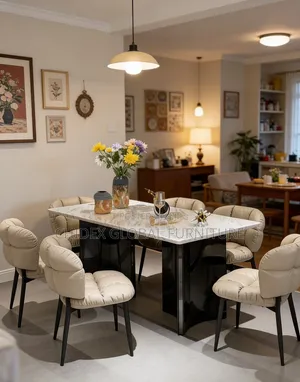 Executive Marble Dining Table Sets With Leather Chairs