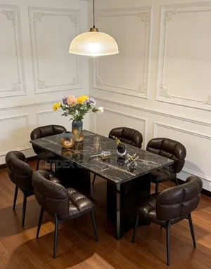 Executive Marble Dining Table Sets With Leather Chairs