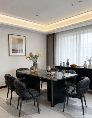 Executive Marble Dining Table Sets With Leather Chairs