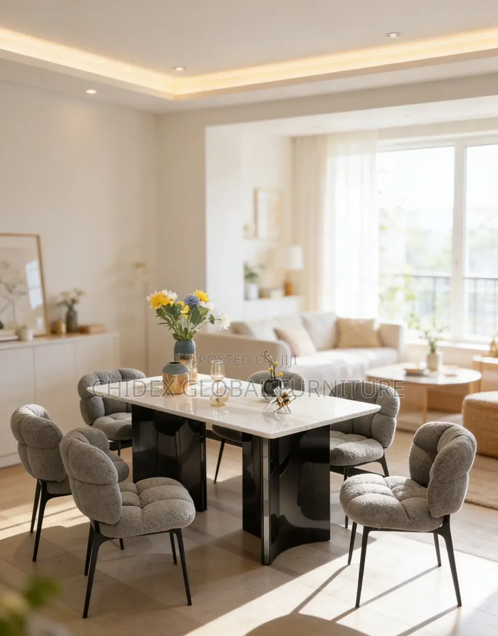Executive Marble Dining Table Sets With Leather Chairs