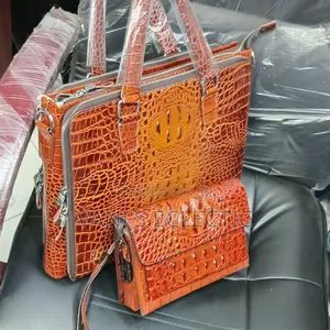 Premium 2-in-1 Crocodile Leather Laptop Bag Matching Clutch Set