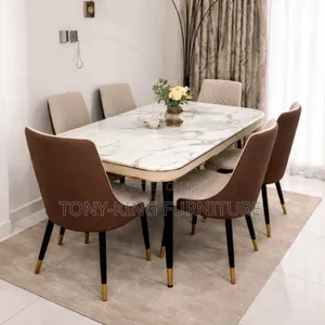 Luxury Modern 6-Seater Dining Set a White Marble-Effect Top Paired
