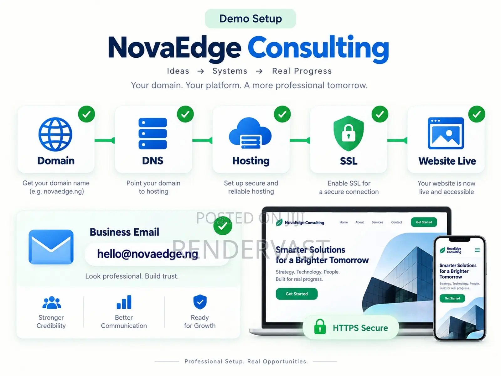 Domain, Web Hosting Professional Business Email Setup