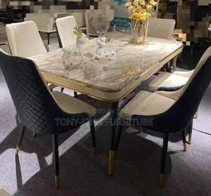 Modern 6-Seater Dining Set Featuring a White Marble Top