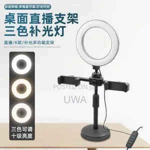 Table Top LED Ring Light With Dual Mobile Phone Holder Stand
