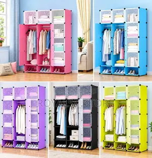 PVC Plastic Storage Wardrobe With Cloth Hanging Rails