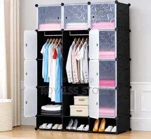 PVC Plastic Storage Wardrobe With Cloth Hanging Rails
