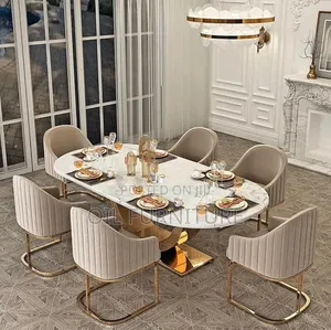 Luxury 6-Seater Marble Dining Table Set With Gold Stainless Steel Base