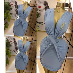 Women’s Ruched Twist Front Bodycon Mini Dress – Pink/Blue