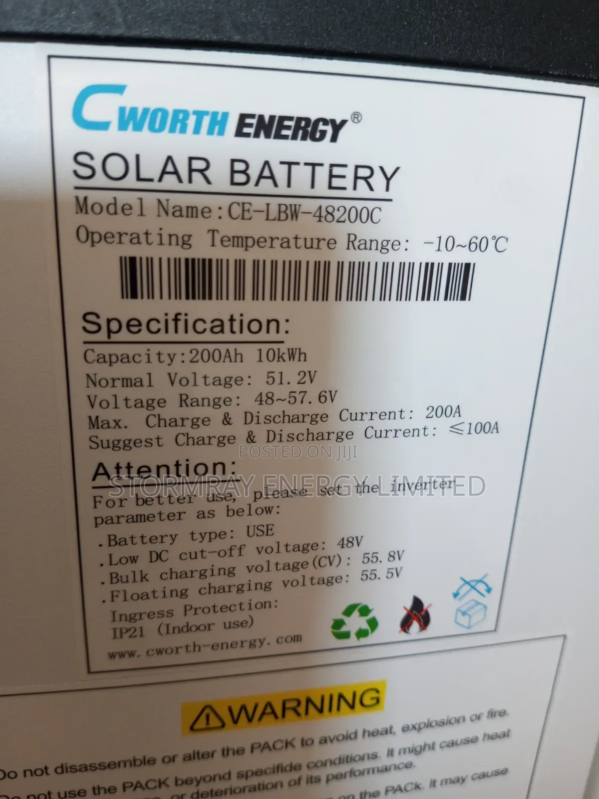 10kWh 200Ah CWorth Lithium Battery 48v