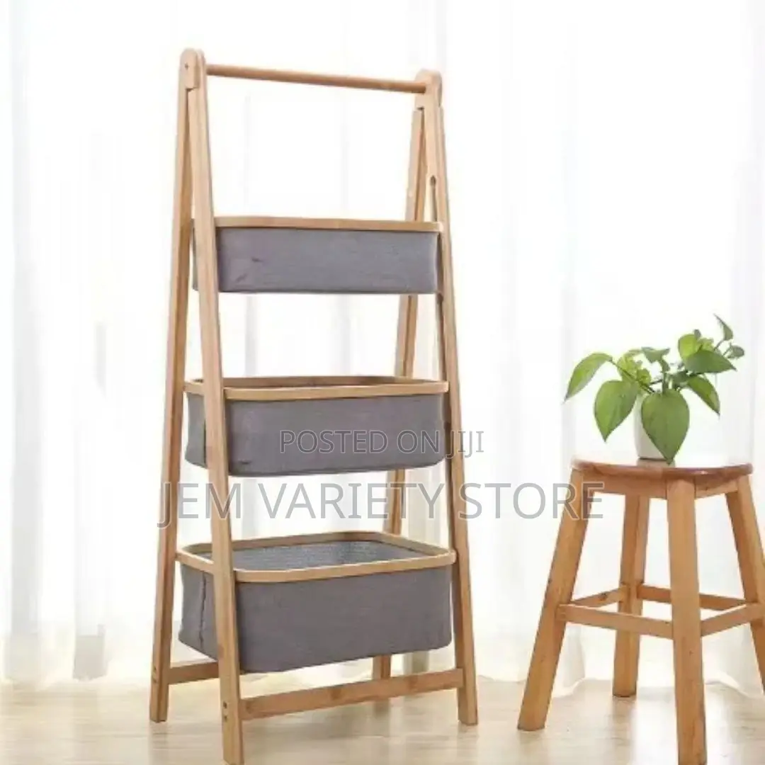 3-Tier Foldable Multipurpose Wooden Storage Rack