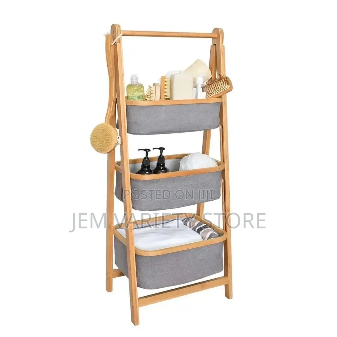 3-Tier Foldable Multipurpose Wooden Storage Rack