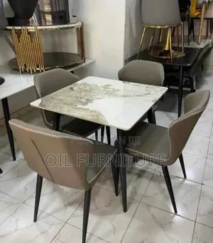 ​Modern 4-Seater Marble Top Dining Table Set