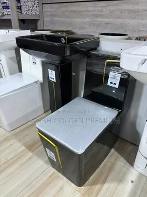Black Water Closet Set With Gold Line