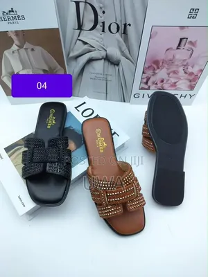 Designer Inspired Rhinestone H-Cut Flat Slip-on Sandals for Women