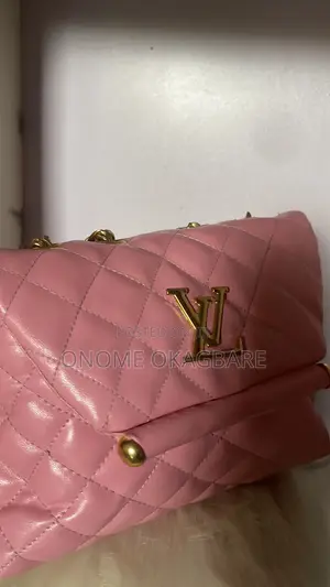 Pink Quilted Ladies Handbag With Gold Chain