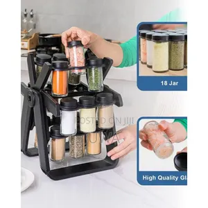 Rotating Ferris Wheel Spice Rack Organizer With Glass Seasoning Jars
