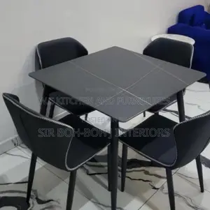 Elegant 4-Seater Modern Dark Grey Marble Dining Set–Stylish Durable