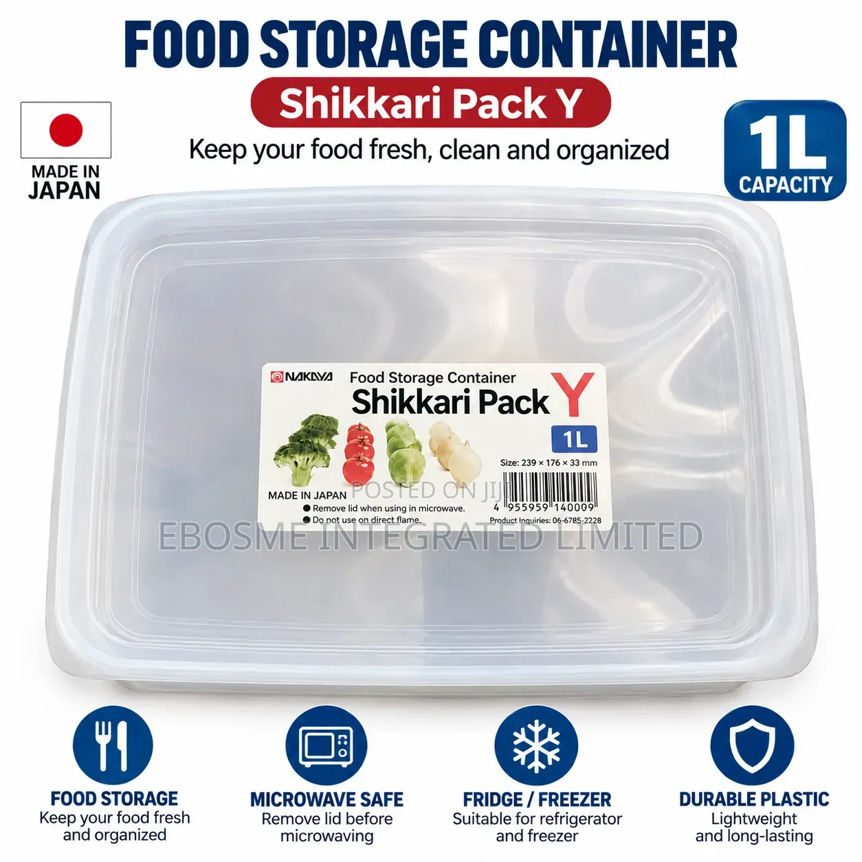Nakaya 1L Japanese Food Storage Container With Lid