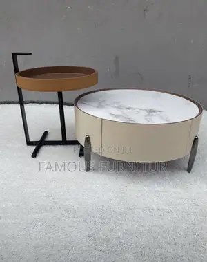 Contemporary 2-in-1 Marble Design Center Table Featuring a Round Table