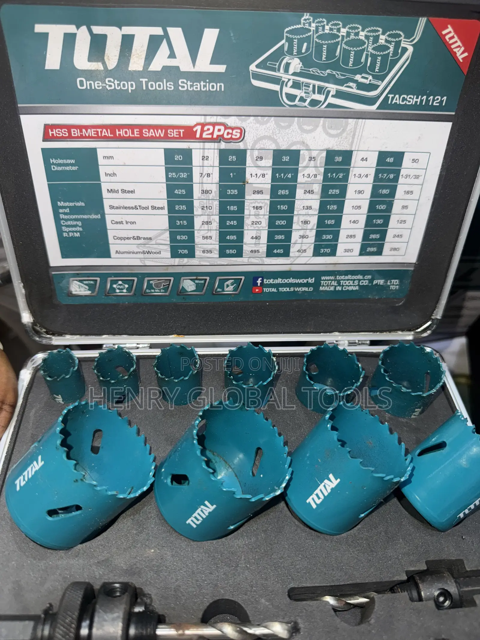 TOTAL HSS Bi-Metal Hole Saw Set – 12 Pieces