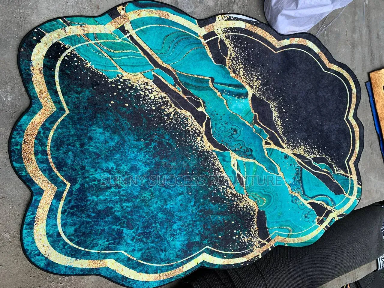 Abstract Gold Teal Decorative Area Rug