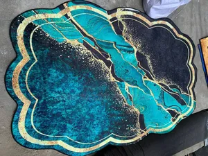 Abstract Gold Teal Decorative Area Rug
