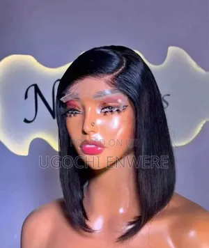 16-Inch Human Hair Bob Frontal Wig – Elegant Natural