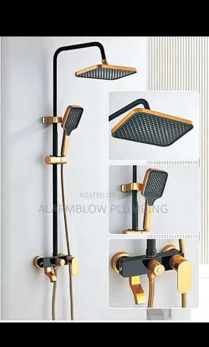 Luxury Matte Black and Gold Rainfall Shower Set