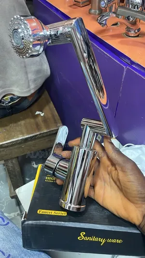 Polished Chrome-Plated and Black, Single-Handle Articulated Mixer